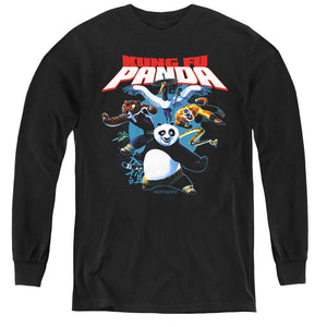Kung Fu Panda Kung Fu Group Long Sleeve Kids Youth T Shirt Black