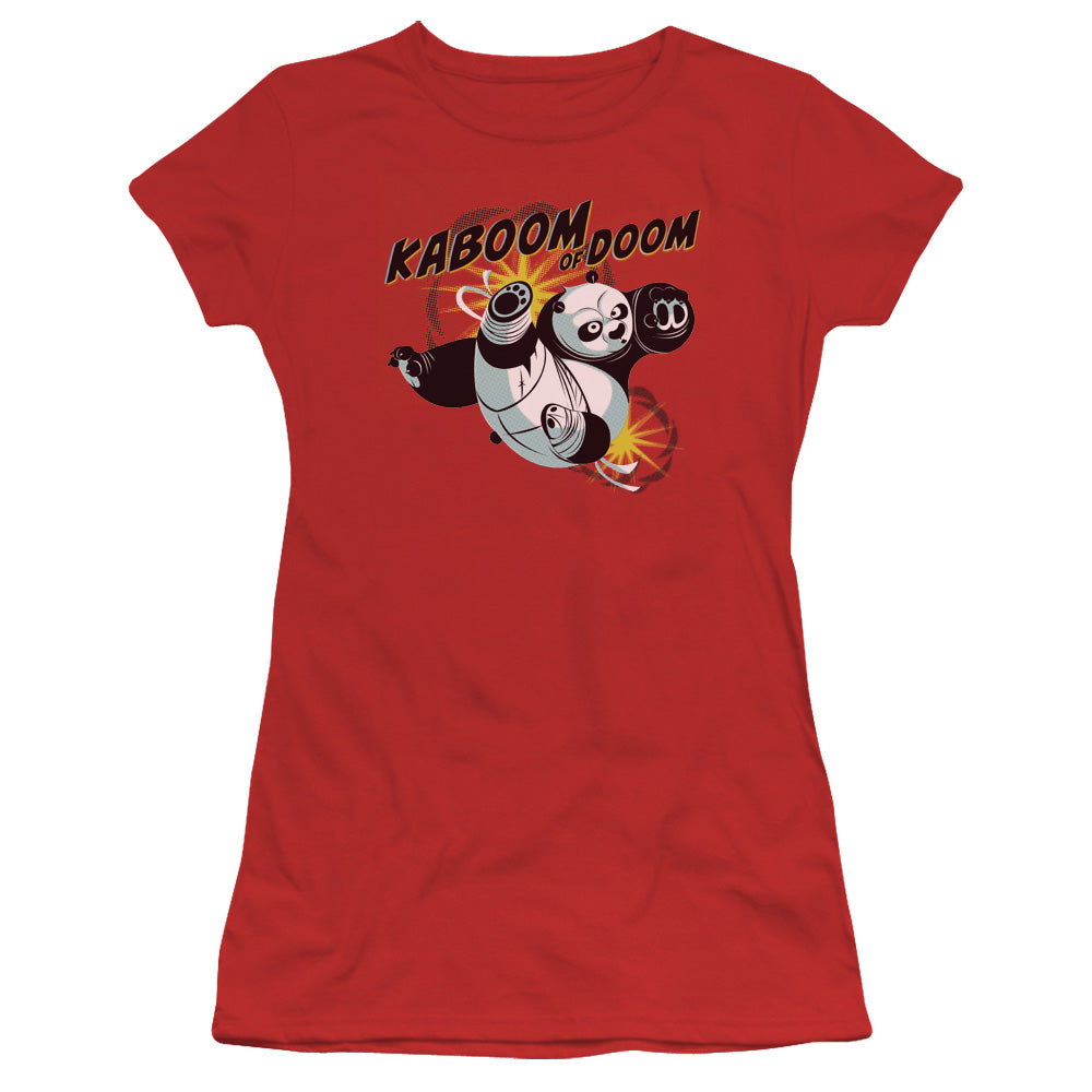 Kung Fu Panda Kaboom of Doom Junior Sheer Cap Sleeve Womens T Shirt Red