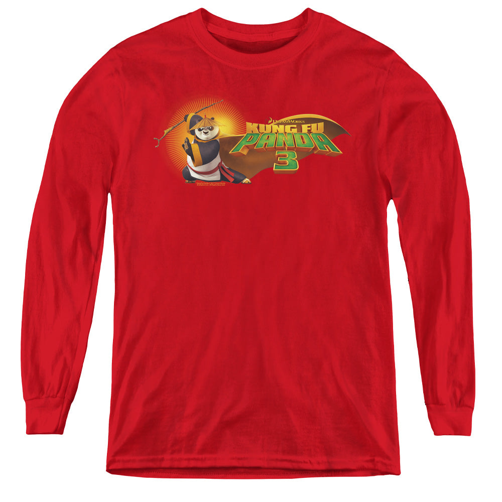 Kung Fu Panda Po Logo Long Sleeve Kids Youth T Shirt Red