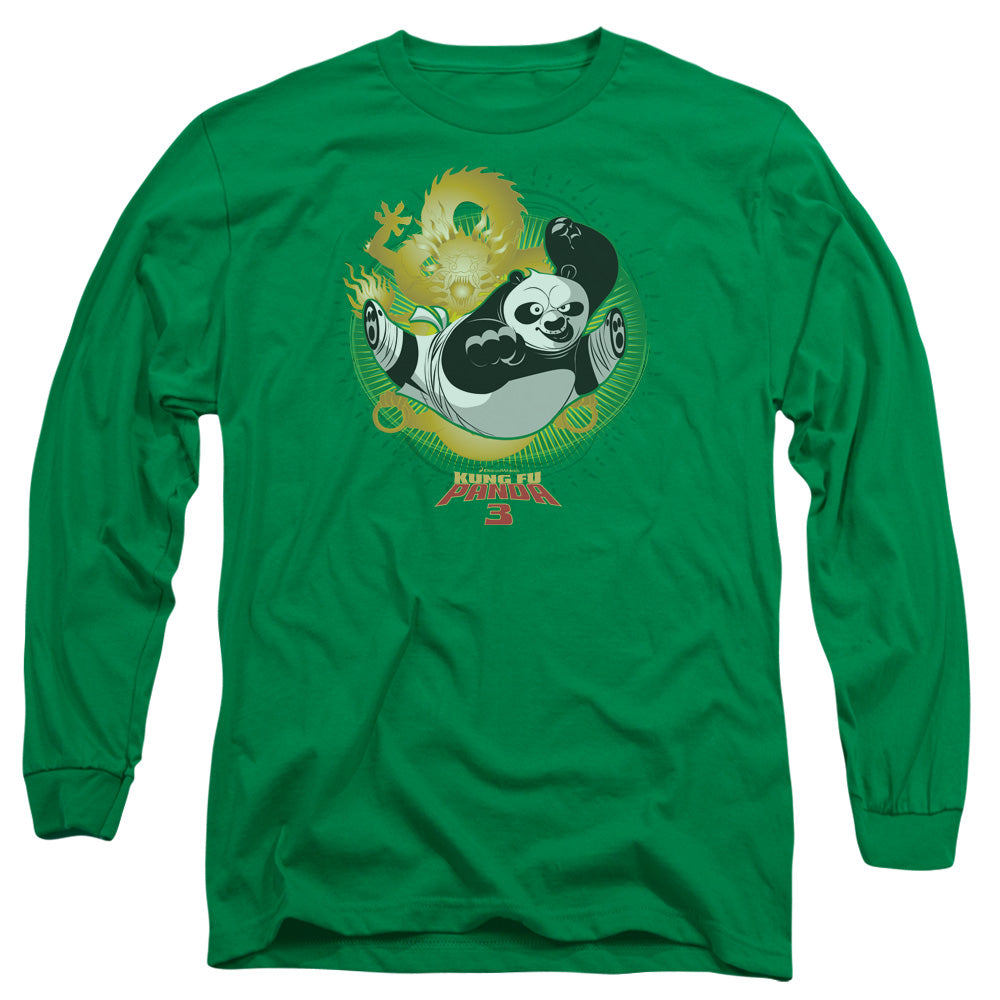 Kung Fu Panda Dragon Warrior Po Mens Long Sleeve Shirt Kelly Green