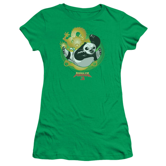 Kung Fu Panda Dragon Warrior Po Junior Sheer Cap Sleeve Womens T Shirt Kelly Green