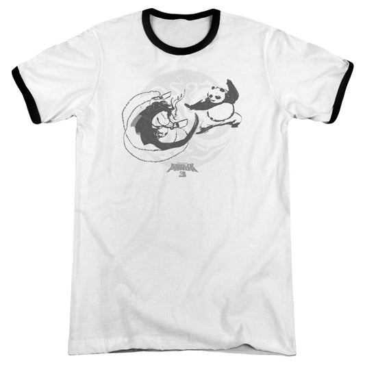 Kung Fu Panda Face Off Heather Ringer Mens T Shirt White