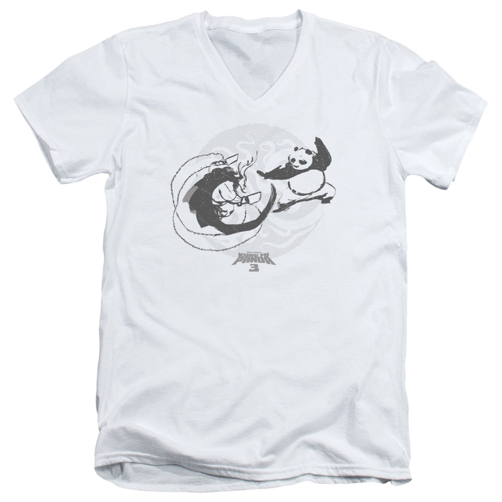 Kung Fu Panda Face Off Mens Slim Fit V-Neck T Shirt White