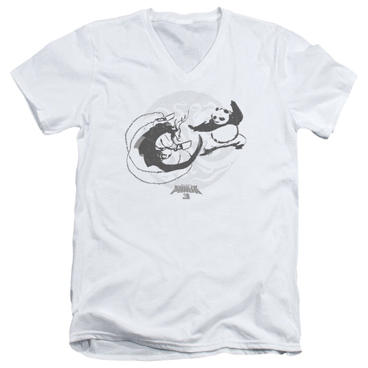 Kung Fu Panda Face Off Mens Slim Fit V-Neck T Shirt White