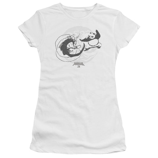 Kung Fu Panda Face Off Junior Sheer Cap Sleeve Womens T Shirt White