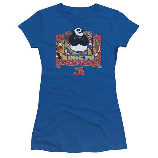 Kung Fu Panda Kung Furry Junior Sheer Cap Sleeve Womens T Shirt Royal Blue