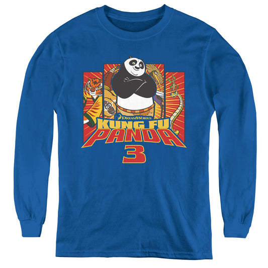 Kung Fu Panda Kung Furry Long Sleeve Kids Youth T Shirt Royal Blue