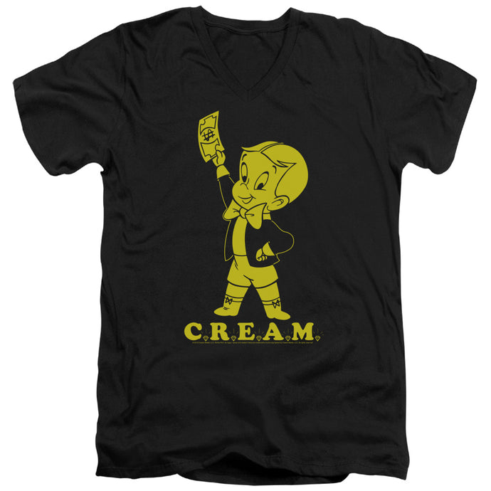 Richie Rich Cream Mens Slim Fit V Neck T Shirt Black