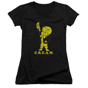 Richie Rich Cream Junior Sheer Cap Sleeve V Neck Womens T Shirt Black