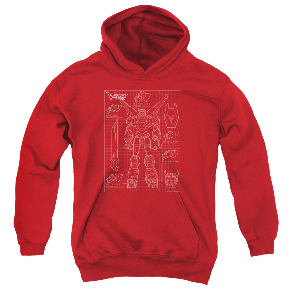 Voltron Voltron Schematic Kids Youth Hoodie Red