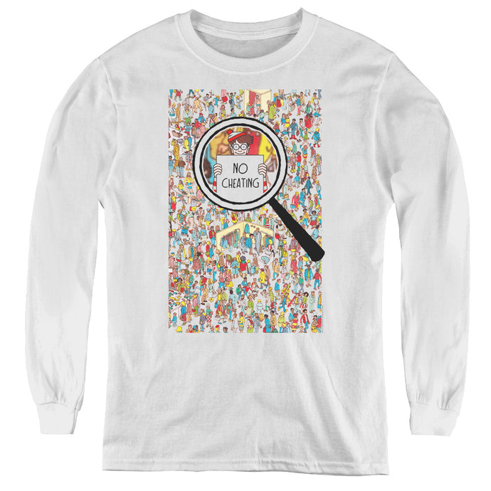 Wheres Waldo No Cheating Long Sleeve Kids Youth T Shirt White