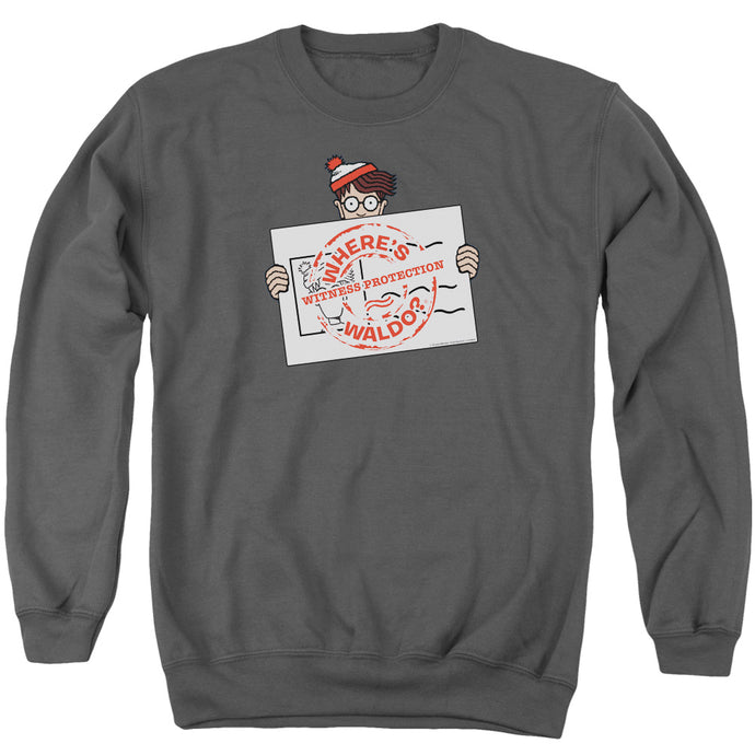 Wheres Waldo Witness Protection Mens Crewneck Sweatshirt Charcoal