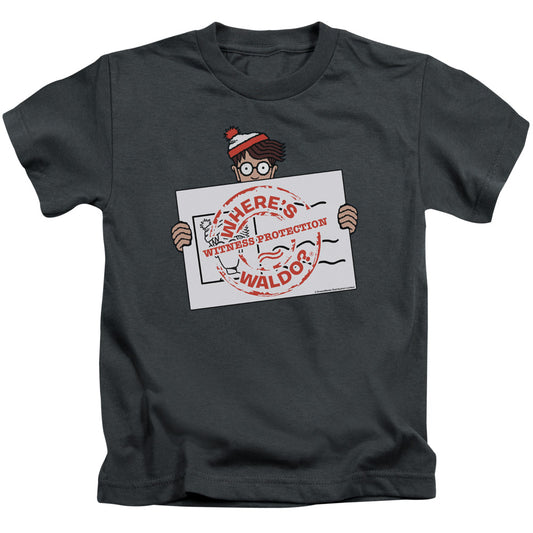 Wheres Waldo Witness Protection Juvenile Kids Youth T Shirt Charcoal 