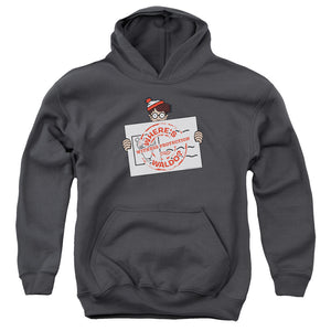 Wheres Waldo Witness Protection Kids Youth Hoodie Charcoal