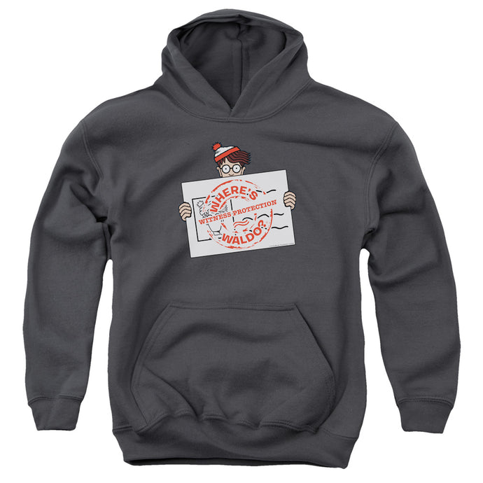 Wheres Waldo Witness Protection Kids Youth Hoodie Charcoal