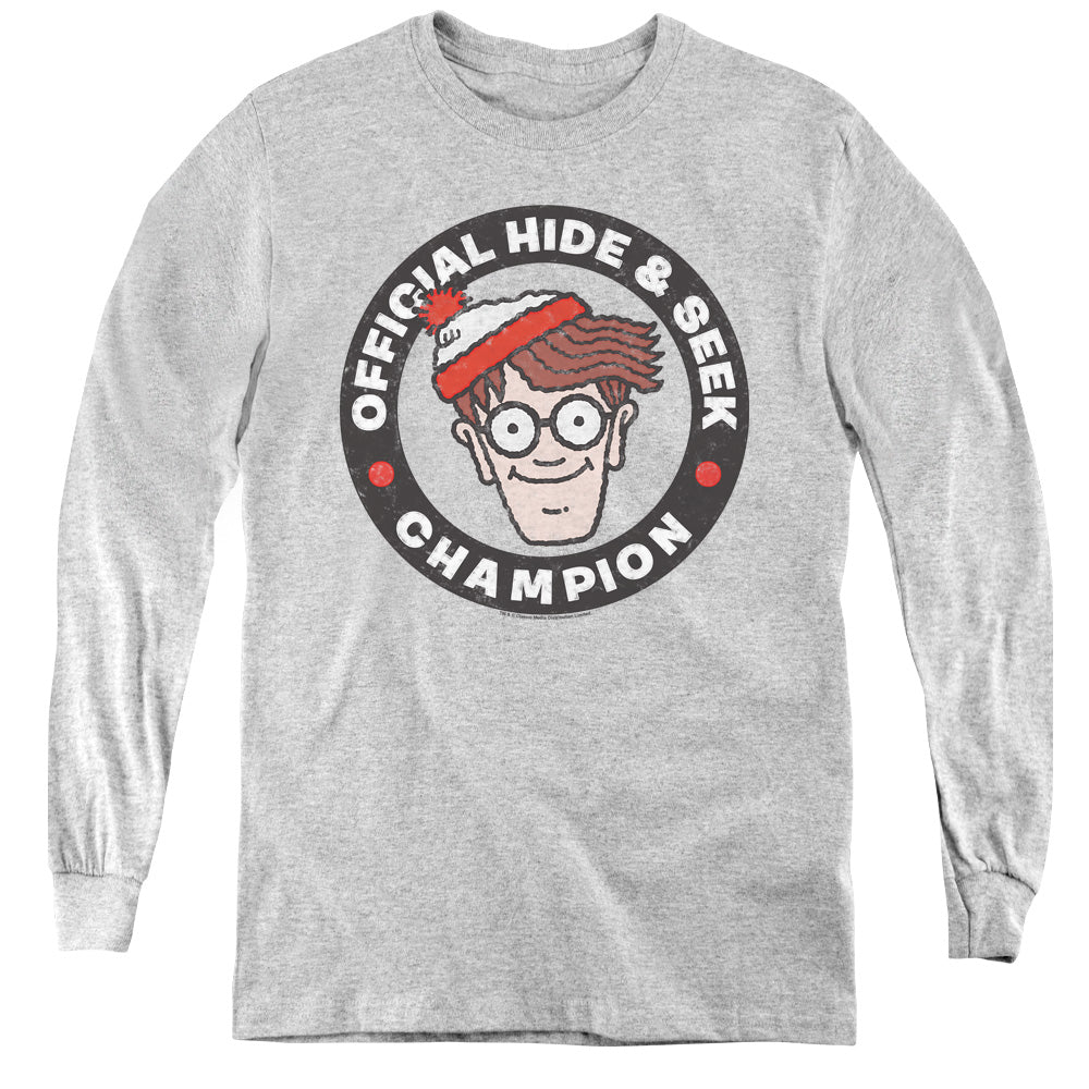 Wheres Waldo Champion Long Sleeve Kids Youth T Shirt Athletic Heather