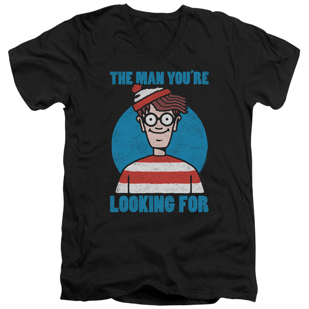 Wheres Waldo Looking for Me Mens Slim Fit V Neck T Shirt Black