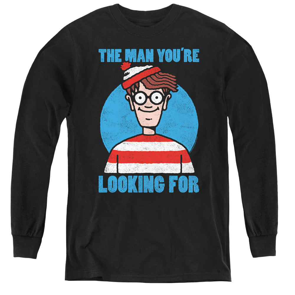 Wheres Waldo Looking for Me Long Sleeve Kids Youth T Shirt Black