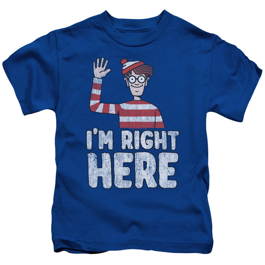 Wheres Waldo Im Right Here Juvenile Kids Youth T Shirt Royal Blue 