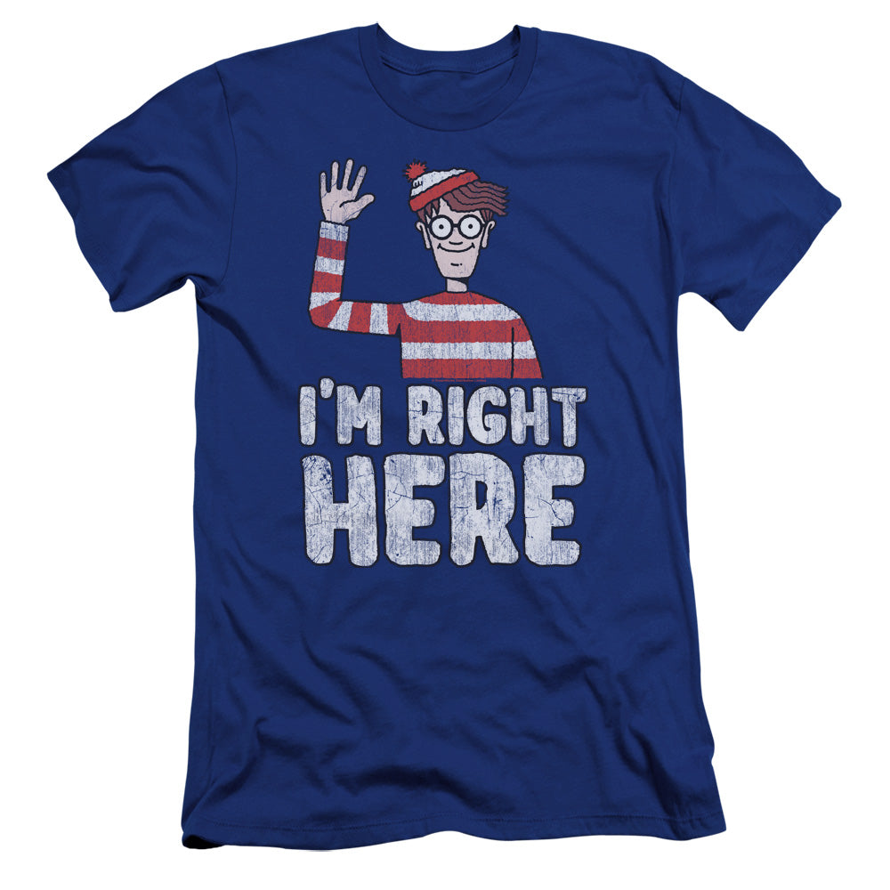 Wheres Waldo Im Right Here Premium Bella Canvas Slim Fit Mens T Shirt Royal Blue