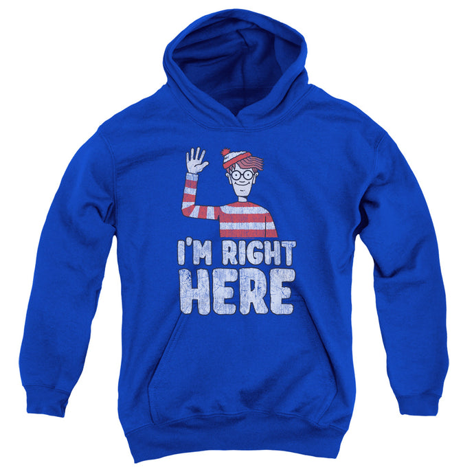 Wheres Waldo Im Right Here Kids Youth Hoodie Royal Blue