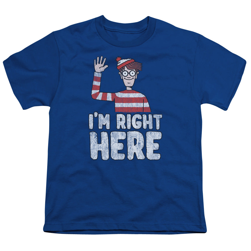 Wheres Waldo Im Right Here Kids Youth T Shirt Royal Blue