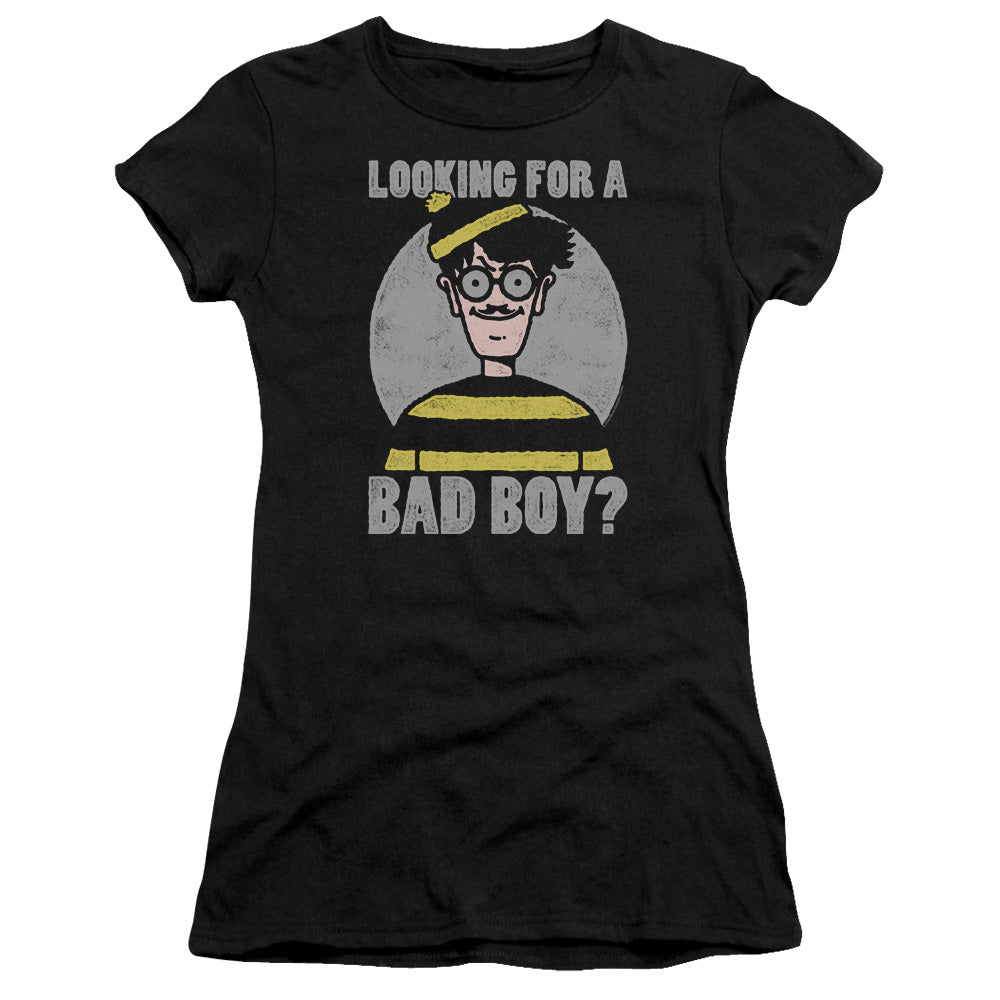 Wheres Waldo Bad Boy Junior Sheer Cap Sleeve Womens T Shirt Black