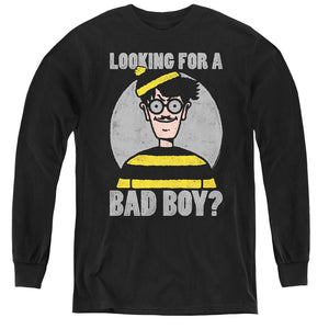 Wheres Waldo Bad Boy Long Sleeve Kids Youth T Shirt Black