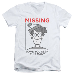 Wheres Waldo Missing Mens Slim Fit V Neck T Shirt White