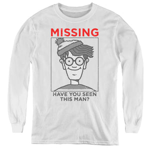 Wheres Waldo Missing Long Sleeve Kids Youth T Shirt White