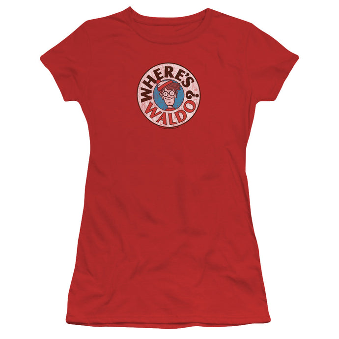 Wheres Waldo Waldo Logo Junior Sheer Cap Sleeve Womens T Shirt Red