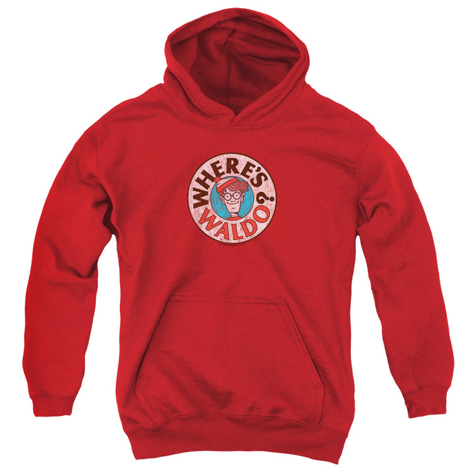 Wheres Waldo Waldo Logo Kids Youth Hoodie Red