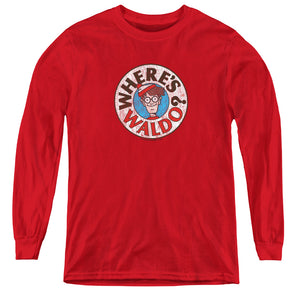 Wheres Waldo Waldo Logo Long Sleeve Kids Youth T Shirt Red