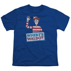 Wheres Waldo Waldo Wave Kids Youth T Shirt Royal Blue