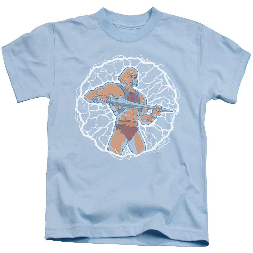 Masters of the Universe Lightning Power Juvenile Kids Youth T Shirt Light Blue 