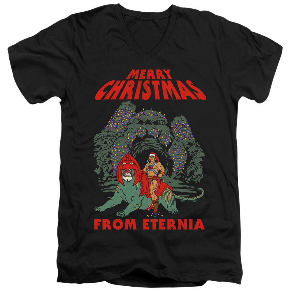 Masters of the Universe Eternia Christmas Mens Slim Fit V Neck T Shirt Black