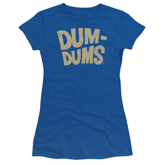 Dum Dums Distressed Logo Junior Sheer Cap Sleeve Womens T Shirt Royal Blue