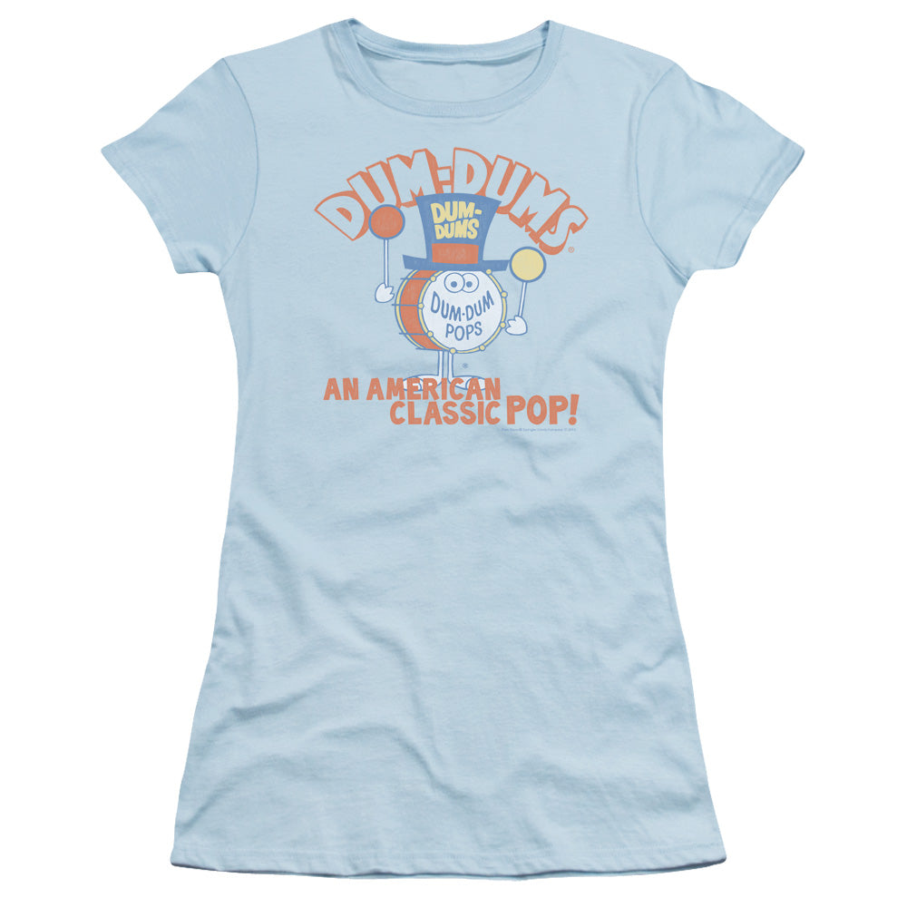 Dum Dums Classic Pop Junior Sheer Cap Sleeve Womens T Shirt Light Blue