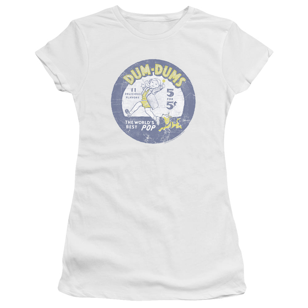 Dum Dums Pop Parade Junior Sheer Cap Sleeve Womens T Shirt White