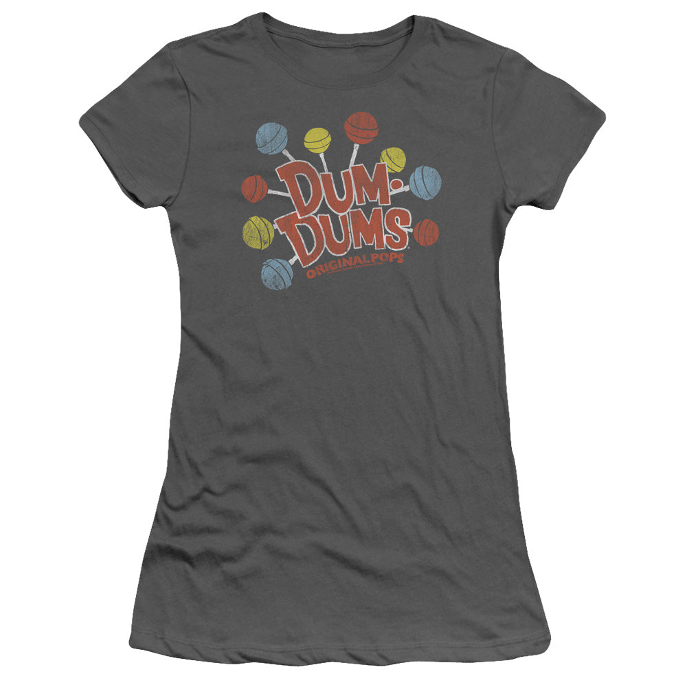 Dum Dums Original Pops Junior Sheer Cap Sleeve Womens T Shirt Charcoal