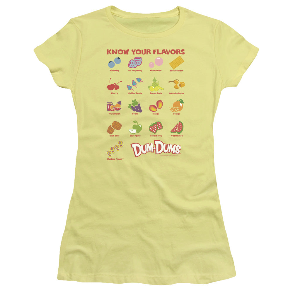 Dum Dums Flavors Junior Sheer Cap Sleeve Womens T Shirt Banana