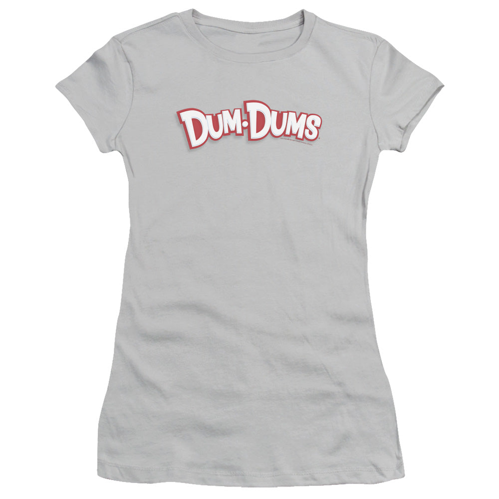 Dum Dums Logo Junior Sheer Cap Sleeve Womens T Shirt Silver