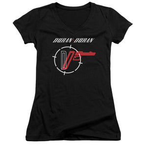 Duran Duran A View Junior Sheer Cap Sleeve V-Neck Womens T Shirt Black