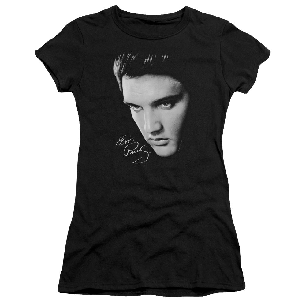 Elvis Presley Face Junior Sheer Cap Sleeve Womens T Shirt Black