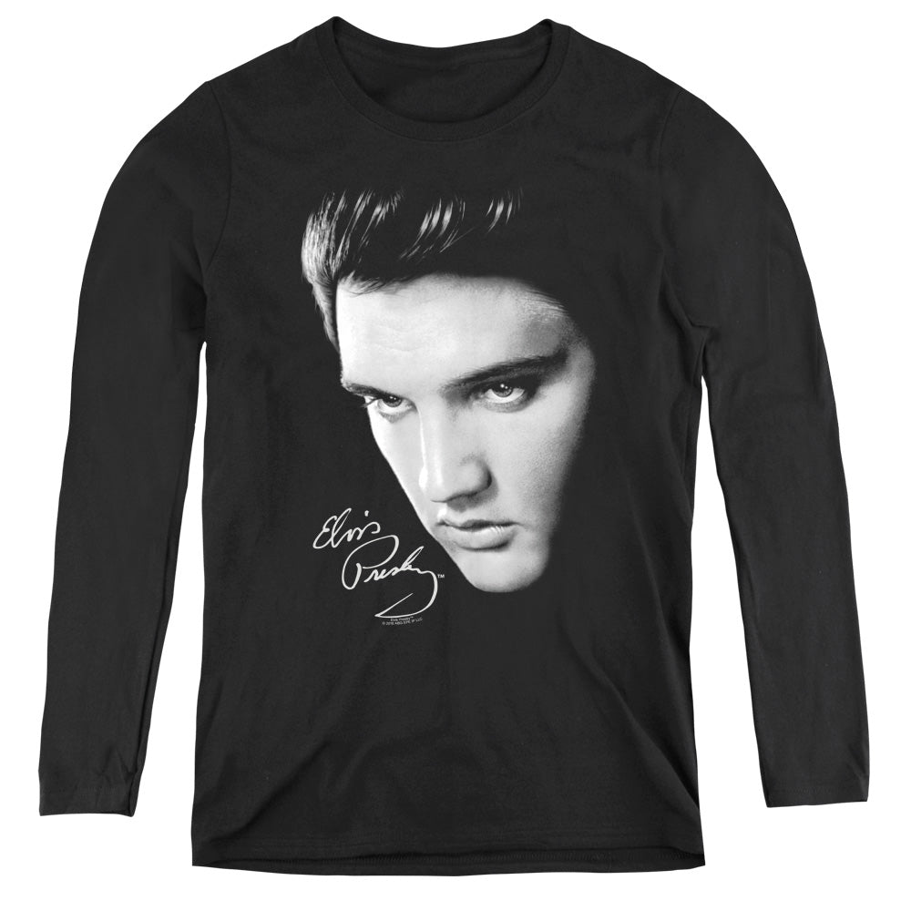 Elvis Presley Face Womens Long Sleeve Shirt Black