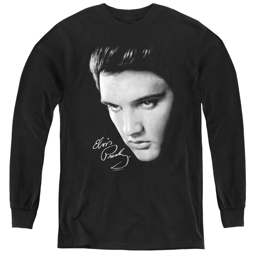 Elvis Presley Face Long Sleeve Kids Youth T Shirt Black