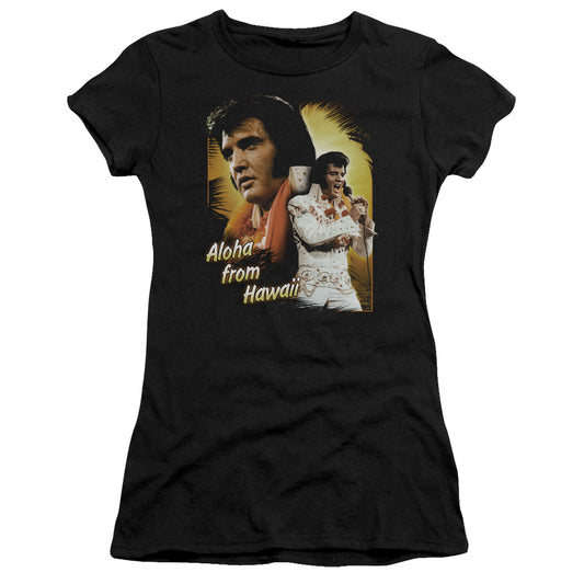 Elvis Presley Aloha Junior Sheer Cap Sleeve Womens T Shirt Black