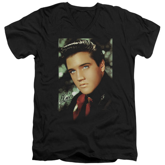 Elvis Presley Red Scarf Mens Slim Fit V-Neck T Shirt Black