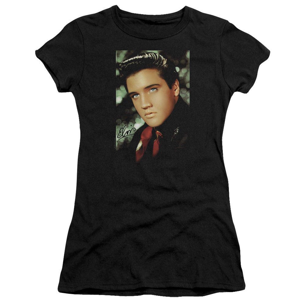 Elvis Presley Red Scarf Junior Sheer Cap Sleeve Womens T Shirt Black