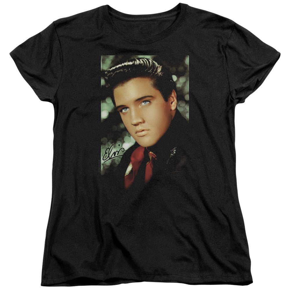 Elvis Presley Red Scarf Womens T Shirt Black